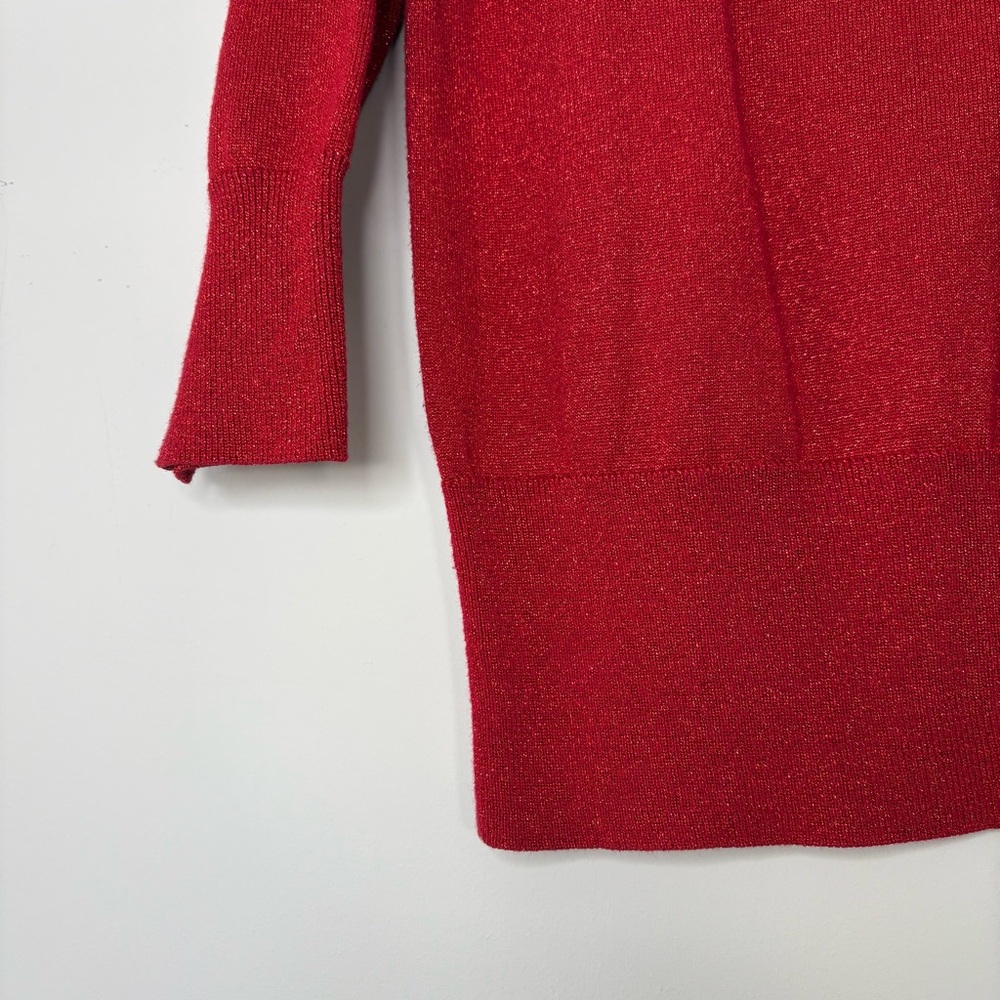 FLAWED August Silk Red Embellished Sparkly Sweater Top 3/4 Sleeves Valentine’s - Picture 6 of 12